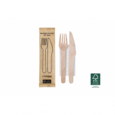 Set biodegradabil furculita, cutit, servetel, lemn, 16 cm, set 100 buc