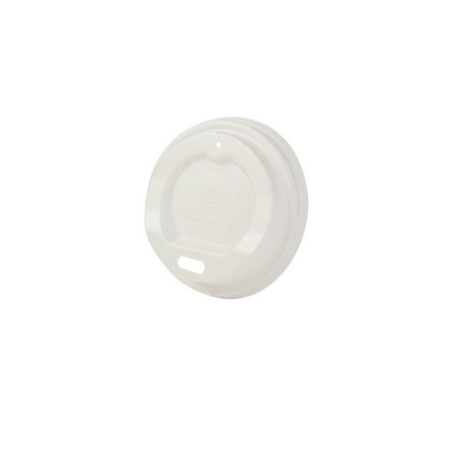Capace biodegradabile albe cu orificiu pentru pahare carton 4 oz, Ø 62 mm, CPLA, set 50 buc