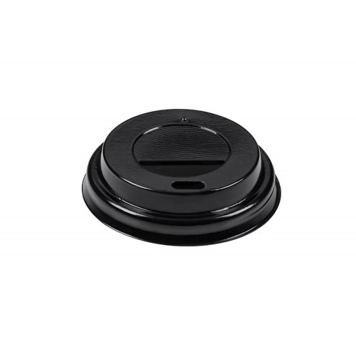 Capace negre cu orificiu pentru pahare carton 4 oz, Ø 62 mm, PS, set 100 buc Capace negre cu orificiu pentru pahare carton 4 oz, Ø 62 mm, PS, set 100 buc