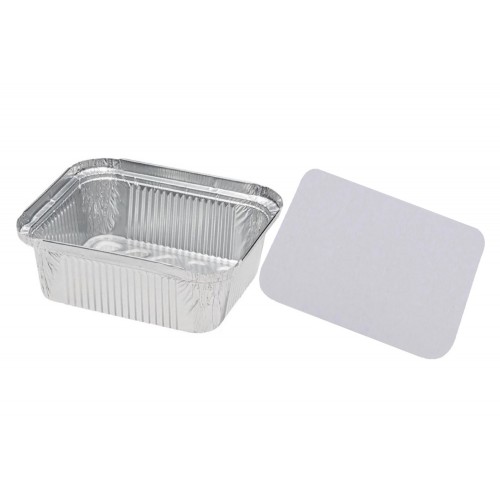 Caserole aluminiu cu capac carton, 450 ml, 14.6x12.1x4 cm, set 100 buc