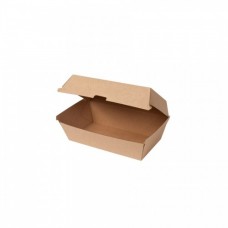 Cutii biodegradabile hamburger, capac rabatabil, carton maro, 600 ml, set 100 buc