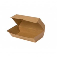 Cutii biodegradabile pentru hot dog/ ecler, capac rabatabil, carton kraft, 21x7x7.5 cm, set 100 buc