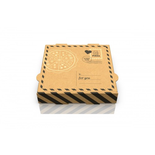 Cutii biodegradabile pizza print Scrisoare, carton natur, 28x28x4 cm, set 100 buc