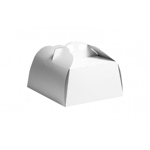 Cutii tort cu maner, carton alb, 25x25x14 cm, set 25 buc
