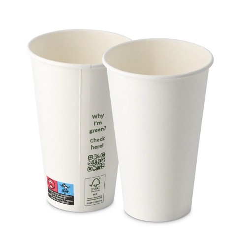 Pahare albe, carton cu PLA, 480ml/16oz, Ø 90 mm, set 50 buc