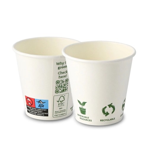 Pahare albe imprimate, carton cu PLA, 180ml/6oz, Ø 80 mm, set 50 buc