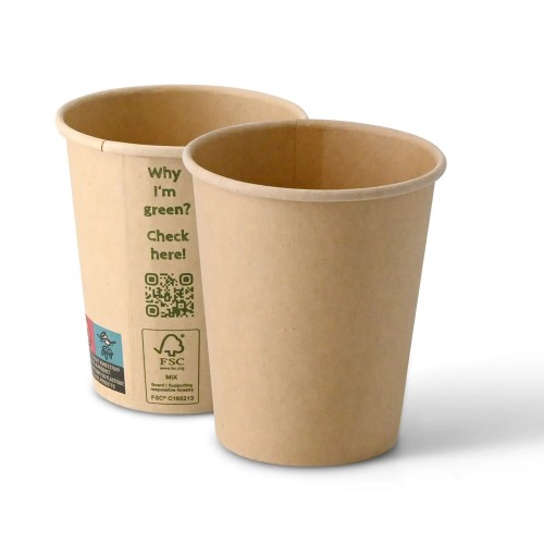 Pahare kraft natur, carton cu PLA, 240ml/8oz, Ø 80 mm, set 50 buc