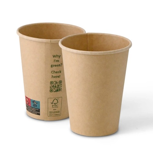 Pahare kraft natur, carton cu PLA, 360ml/12oz, Ø 90 mm, set 50 buc