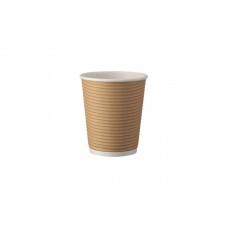 Pahare kraft natur, interior alb, carton ondulat, carton cu PE, 240ml/8oz, Ø 80 mm, set 25 buc